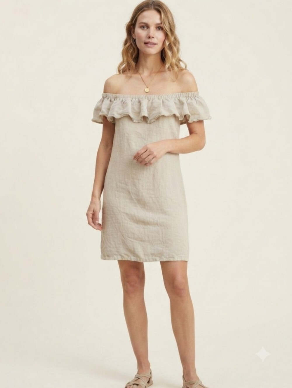 Tommy Bahama St. Lucia Ruffle Linen Blend Dress Size L Cream White Pockets